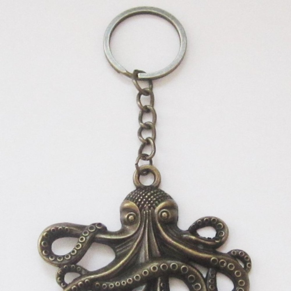 Antique  bronze  tone  Octopus  key  chain